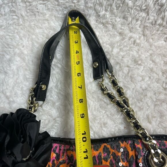 Betsey Johnson Fabric sequins leopard print orange,hot pink & black shoulder bag - Picture 11 of 12